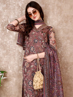 Hand Embroidered & Brasso Kurta With Pant & Organza Printed Dupatta, Purple - Hiral Fashion | Grocsy