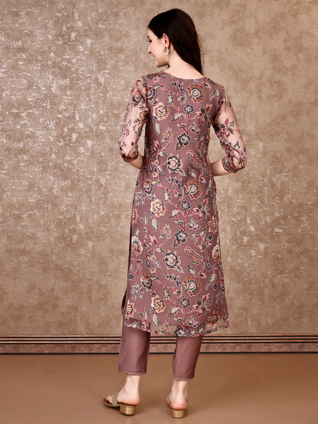 Hand Embroidered & Brasso Kurta With Pant & Organza Printed Dupatta, Purple - Hiral Fashion | Grocsy
