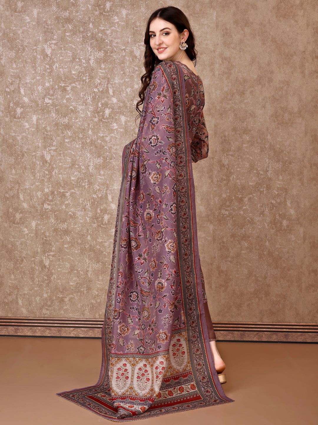 Hand Embroidered & Brasso Kurta With Pant & Organza Printed Dupatta, Purple - Hiral Fashion | Grocsy