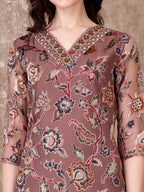 Hand Embroidered & Brasso Kurta With Pant & Organza Printed Dupatta, Purple - Hiral Fashion | Grocsy