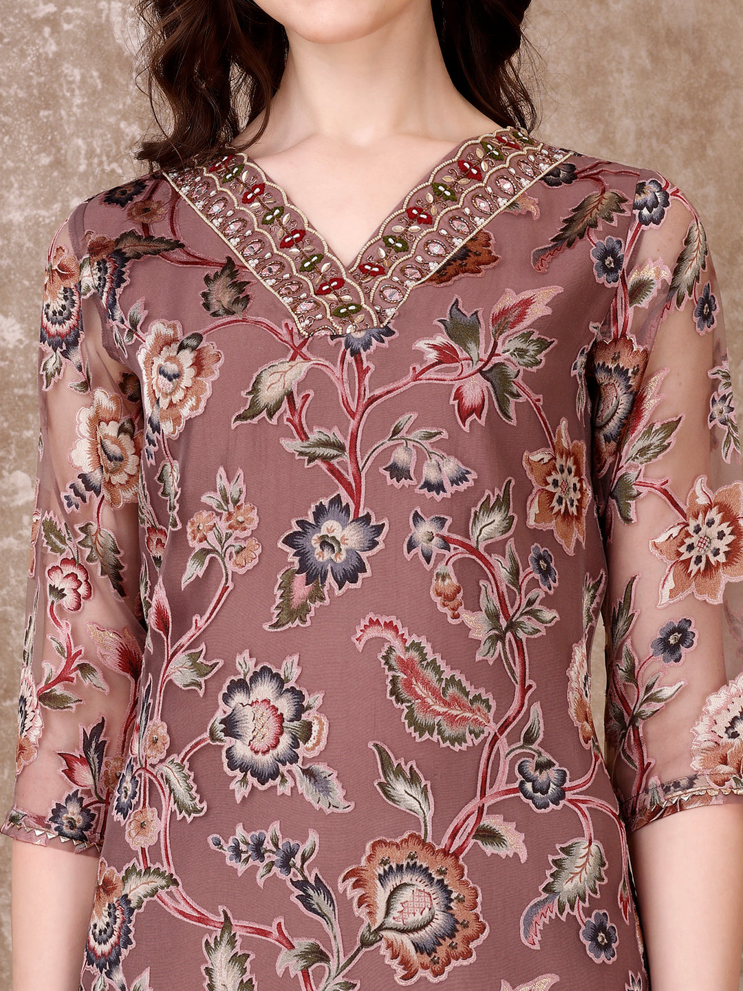 Hand Embroidered & Brasso Kurta With Pant & Organza Printed Dupatta, Purple - Hiral Fashion | Grocsy