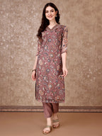 Hand Embroidered & Brasso Kurta With Pant & Organza Printed Dupatta, Purple - Hiral Fashion | Grocsy