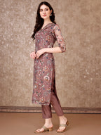Hand Embroidered & Brasso Kurta With Pant & Organza Printed Dupatta, Purple - Hiral Fashion | Grocsy