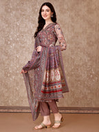 Hand Embroidered & Brasso Kurta With Pant & Organza Printed Dupatta, Purple - Hiral Fashion | Grocsy