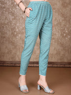 Floral Printed Cotton Kurta With Pant & Dupatta, Blue - Hiral Fashion | Grocsy