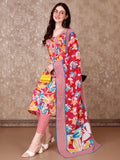 Floral Printed Cotton Kurta With Pant & Dupatta, Pink - Hiral Fashion | Grocsy