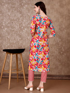 Floral Printed Cotton Kurta With Pant & Dupatta, Pink - Hiral Fashion | Grocsy