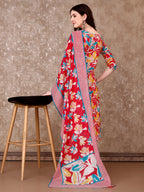 Floral Printed Cotton Kurta With Pant & Dupatta, Pink - Hiral Fashion | Grocsy