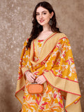 Floral Printed Cotton Kurta With Pant & Dupatta, Yellow - Hiral Fashion | Grocsy