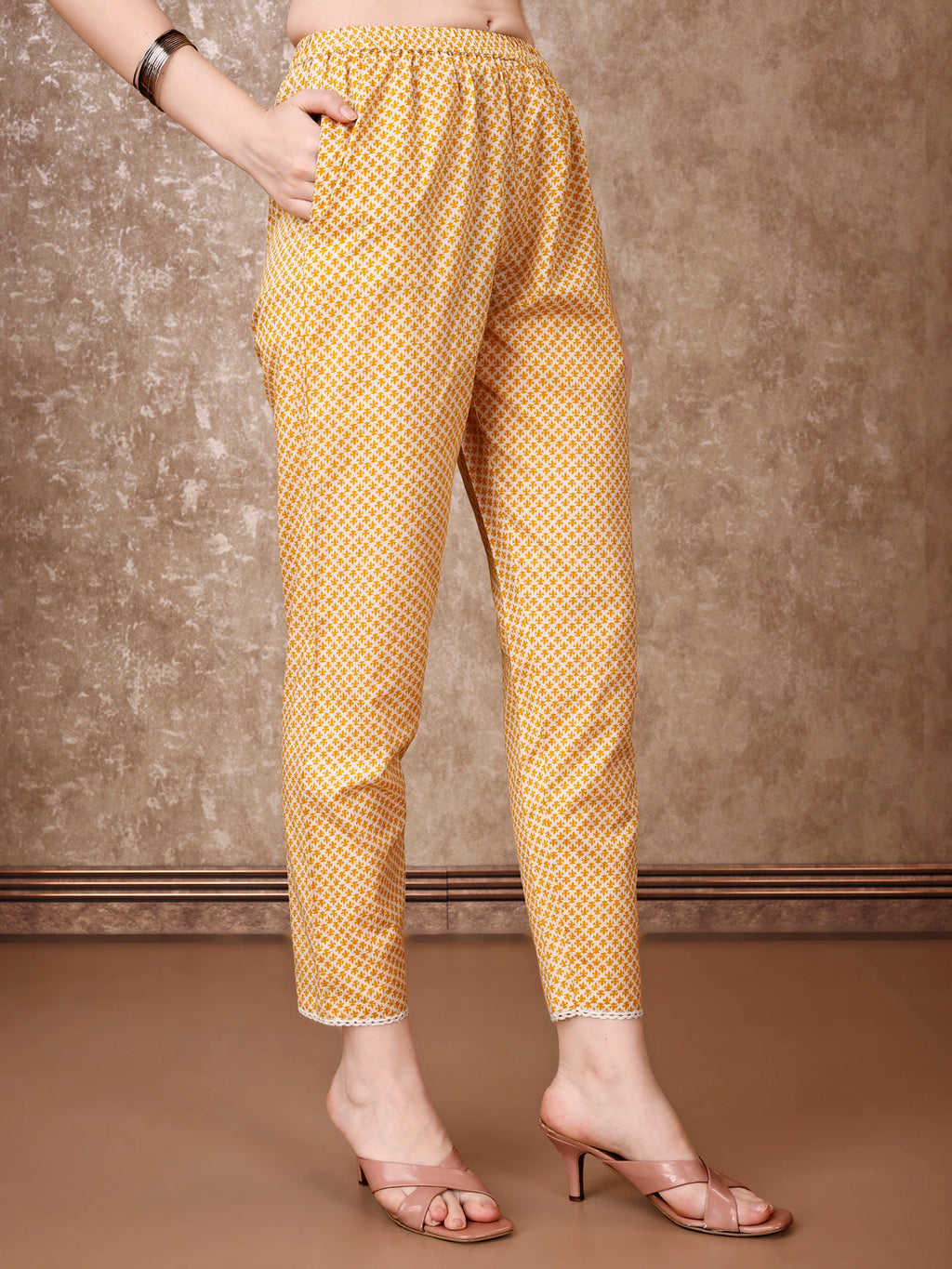 Floral Printed Cotton Kurta With Pant & Dupatta, Yellow - Hiral Fashion | Grocsy