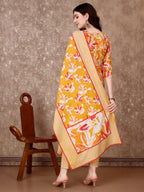 Floral Printed Cotton Kurta With Pant & Dupatta, Yellow - Hiral Fashion | Grocsy