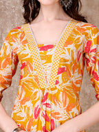 Floral Printed Cotton Kurta With Pant & Dupatta, Yellow - Hiral Fashion | Grocsy