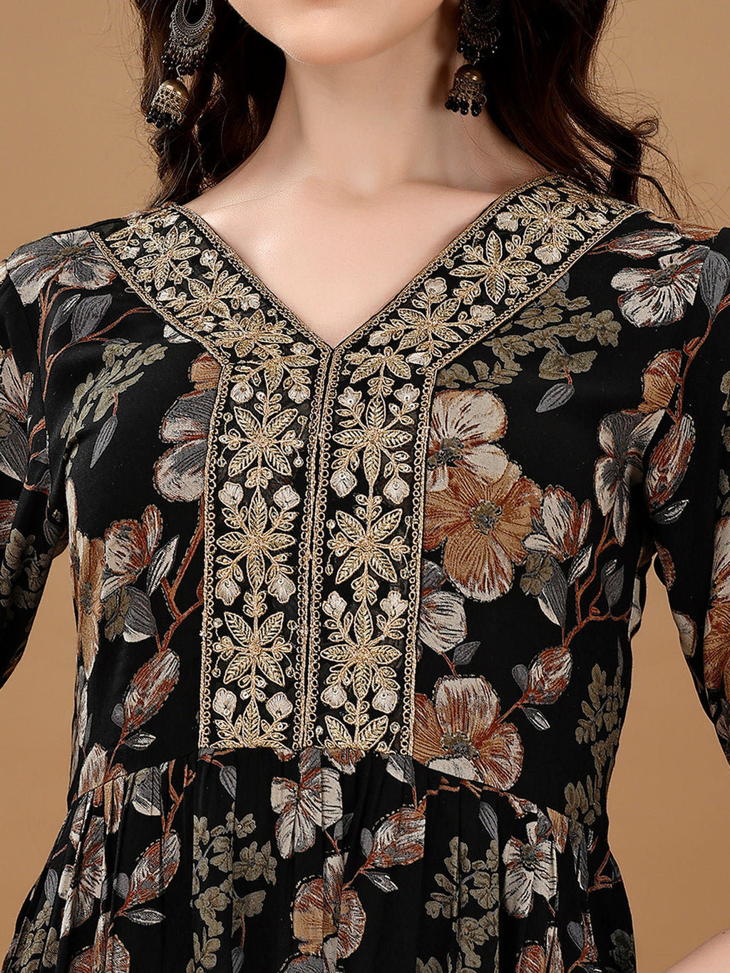 Alia Cut Floral Printed & Embroidered Kurta Suit Set, Black - Hiral Fashion | Grocsy