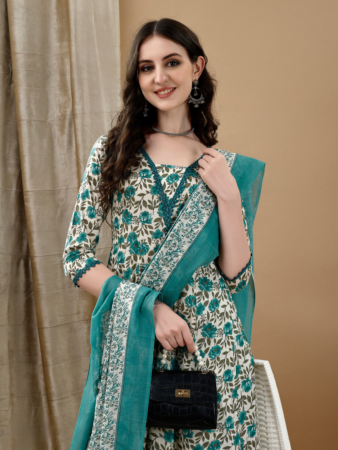 Floral Printed Anarkali Kurta With Pant & Dupatta Luxury Premium, Multicolor - Hiral Fashion | Grocsy