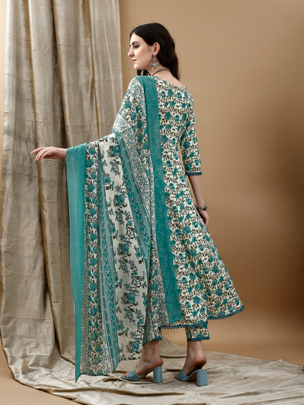 Floral Printed Anarkali Kurta With Pant & Dupatta Luxury Premium, Multicolor - Hiral Fashion | Grocsy