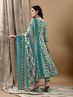 Floral Printed Anarkali Kurta With Pant & Dupatta Luxury Premium, Multicolor - Hiral Fashion | Grocsy