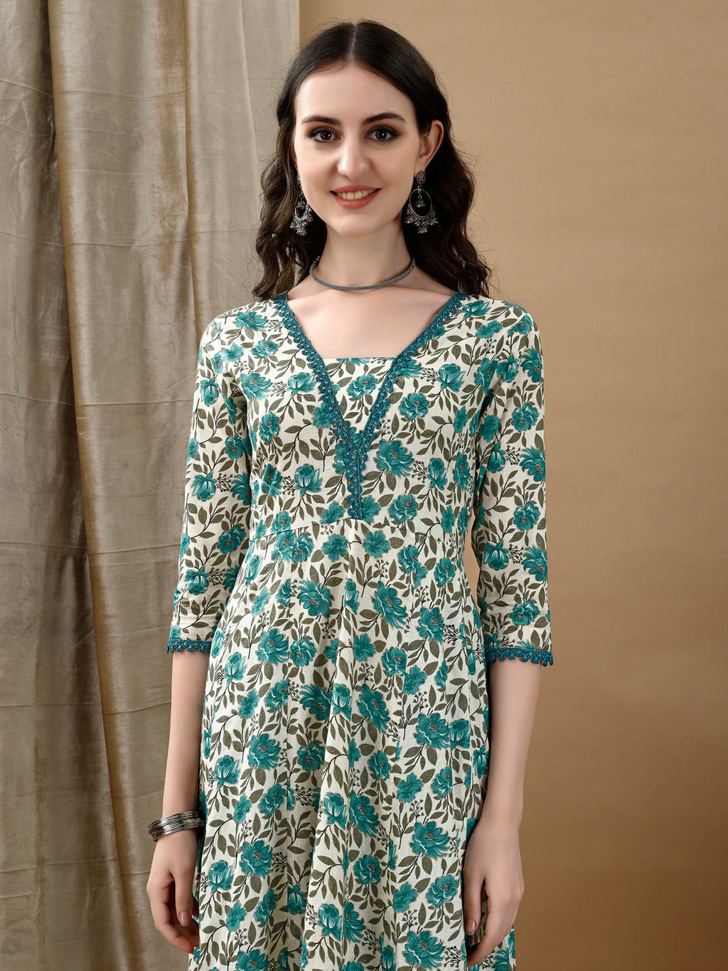 Floral Printed Anarkali Kurta With Pant & Dupatta Luxury Premium, Multicolor - Hiral Fashion | Grocsy
