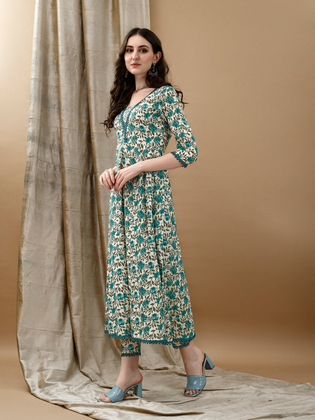 Floral Printed Anarkali Kurta With Pant & Dupatta Luxury Premium, Multicolor - Hiral Fashion | Grocsy