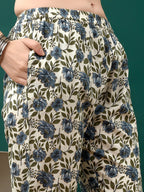 Floral Printed Anarkali Kurta With Pant & Dupatta Luxury Premium, Navy Blue - Hiral Fashion | Grocsy