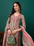 Floral Printed Anarkali Kurta With Pant & Dupatta Luxury Premium, Pink - Hiral Fashion | Grocsy