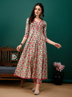 Floral Printed Anarkali Kurta With Pant & Dupatta Luxury Premium, Pink - Hiral Fashion | Grocsy