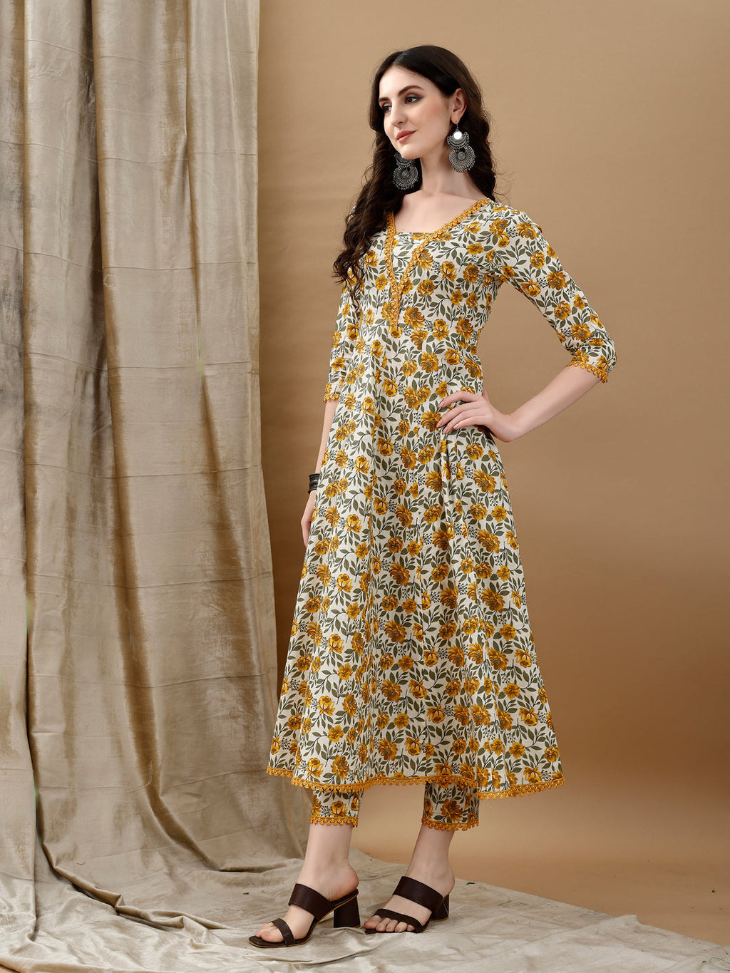 Floral Printed Anarkali Kurta With Pant & Dupatta Luxury Premium, Multicolor - Hiral Fashion | Grocsy