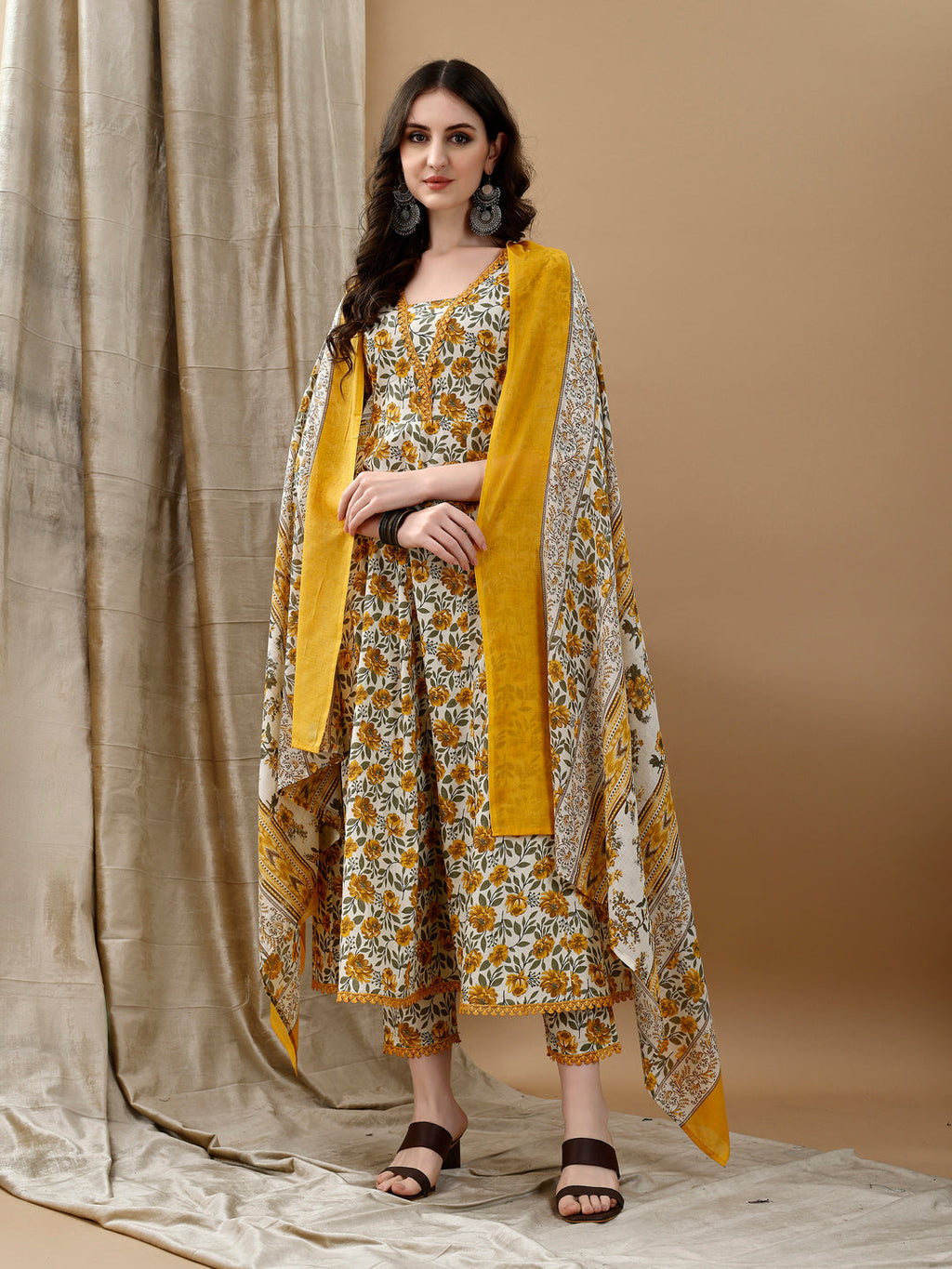 Floral Printed Anarkali Kurta With Pant & Dupatta Luxury Premium, Multicolor - Hiral Fashion | Grocsy
