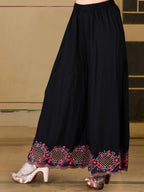 Pakistani Flared Embroidered Kurta With Embroidered Pallazo With Embroidered Dupatta, Black - Hiral Fashion | Grocsy