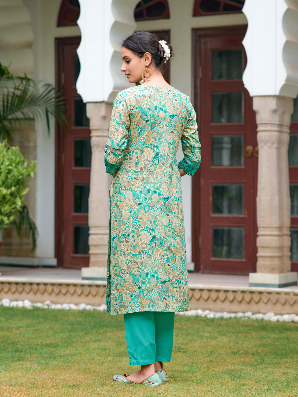 Embroidered & Floral Printed Kurta With Pant & Dupatta, Blue - Hiral Fashion | Grocsy