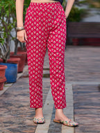 Mirror Embroidery & Floral Printed Kurta With Pant & Dupatta, Pink - Hiral Fashion | Grocsy