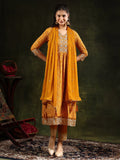 Nyra Cut Embroidered & Floral Printed Kurta With Pant & Embroidered Dupatta, Mustard - Hiral Fashion | Grocsy