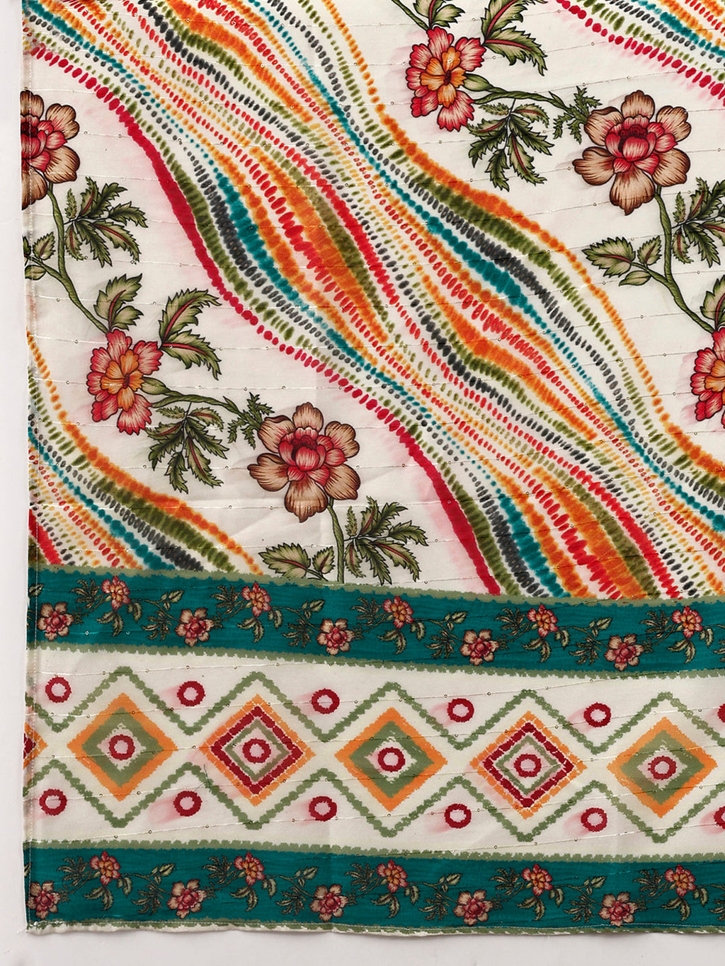 Mirror Embroidery And Shibori Printed Kurta With Pant & Dupatta, Multicolor - Hiral Fashion | Grocsy
