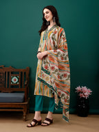 Mirror Embroidery And Shibori Printed Kurta With Pant & Dupatta, Multicolor - Hiral Fashion | Grocsy