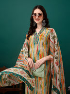 Mirror Embroidery And Shibori Printed Kurta With Pant & Dupatta, Multicolor - Hiral Fashion | Grocsy