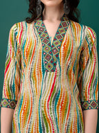 Mirror Embroidery And Shibori Printed Kurta With Pant & Dupatta, Multicolor - Hiral Fashion | Grocsy