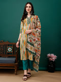 Mirror Embroidery And Shibori Printed Kurta With Pant & Dupatta, Multicolor - Hiral Fashion | Grocsy