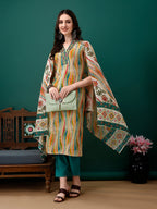 Mirror Embroidery And Shibori Printed Kurta With Pant & Dupatta, Multicolor - Hiral Fashion | Grocsy