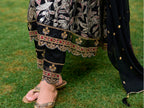 Embroidered & Botanical Printed Anarkali Kurta With Pant & Embroidered Dupatta, Black - Hiral Fashion | Grocsy