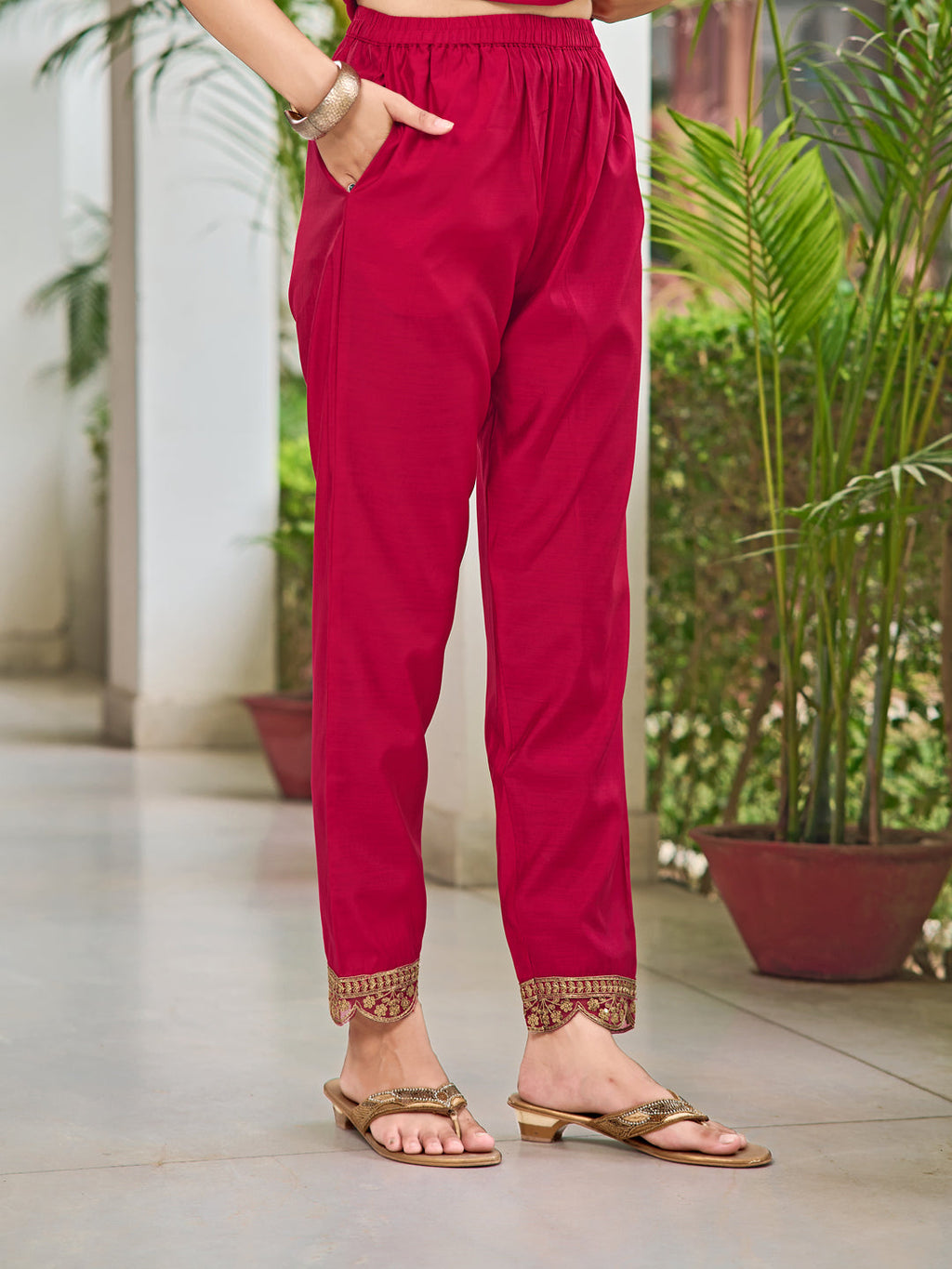 Embroidered Kurta With Pant & Bandhani Printed Embroidered Dupatta, Pink - Hiral Fashion | Grocsy