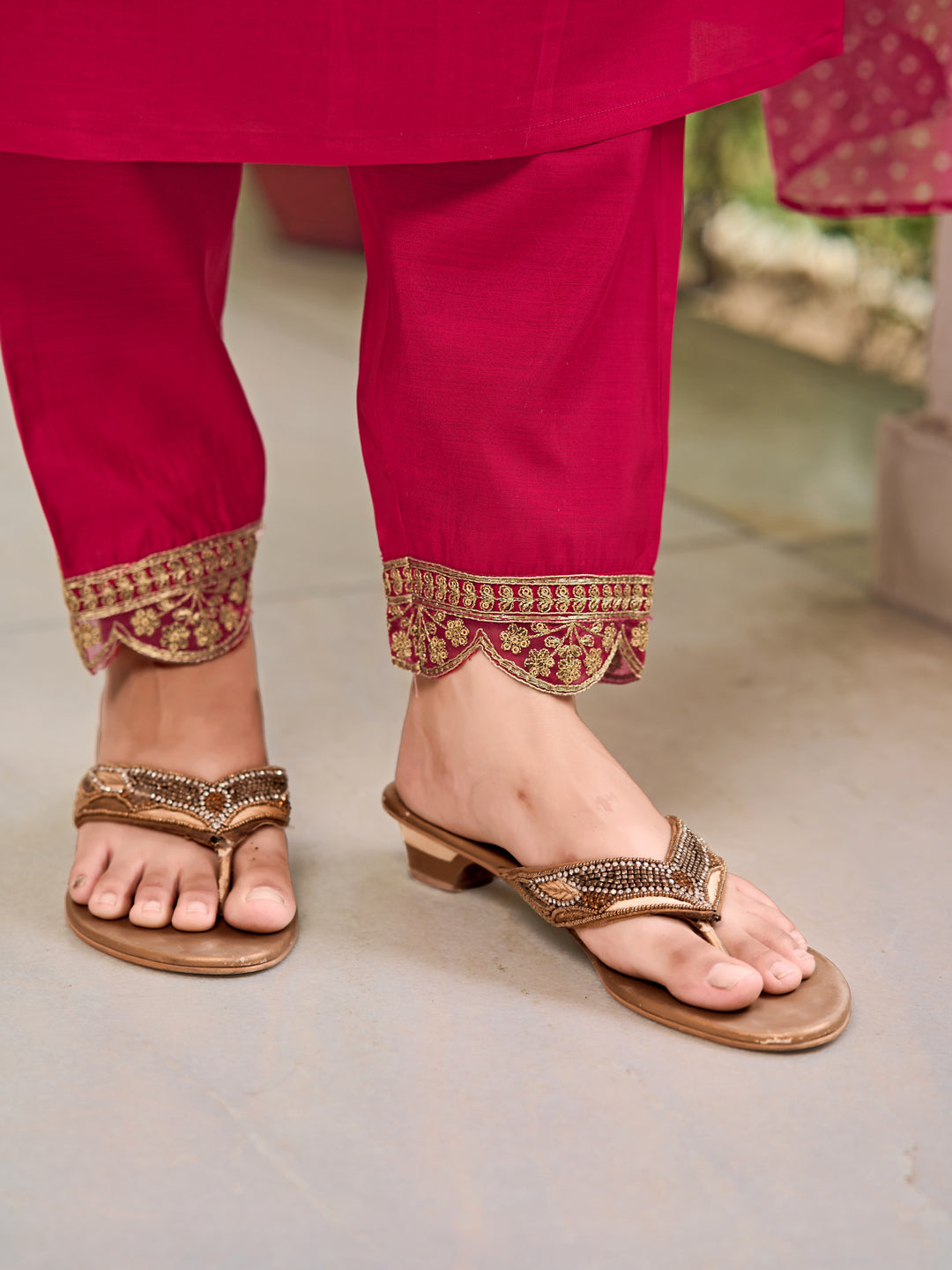 Embroidered Kurta With Pant & Bandhani Printed Embroidered Dupatta, Pink - Hiral Fashion | Grocsy