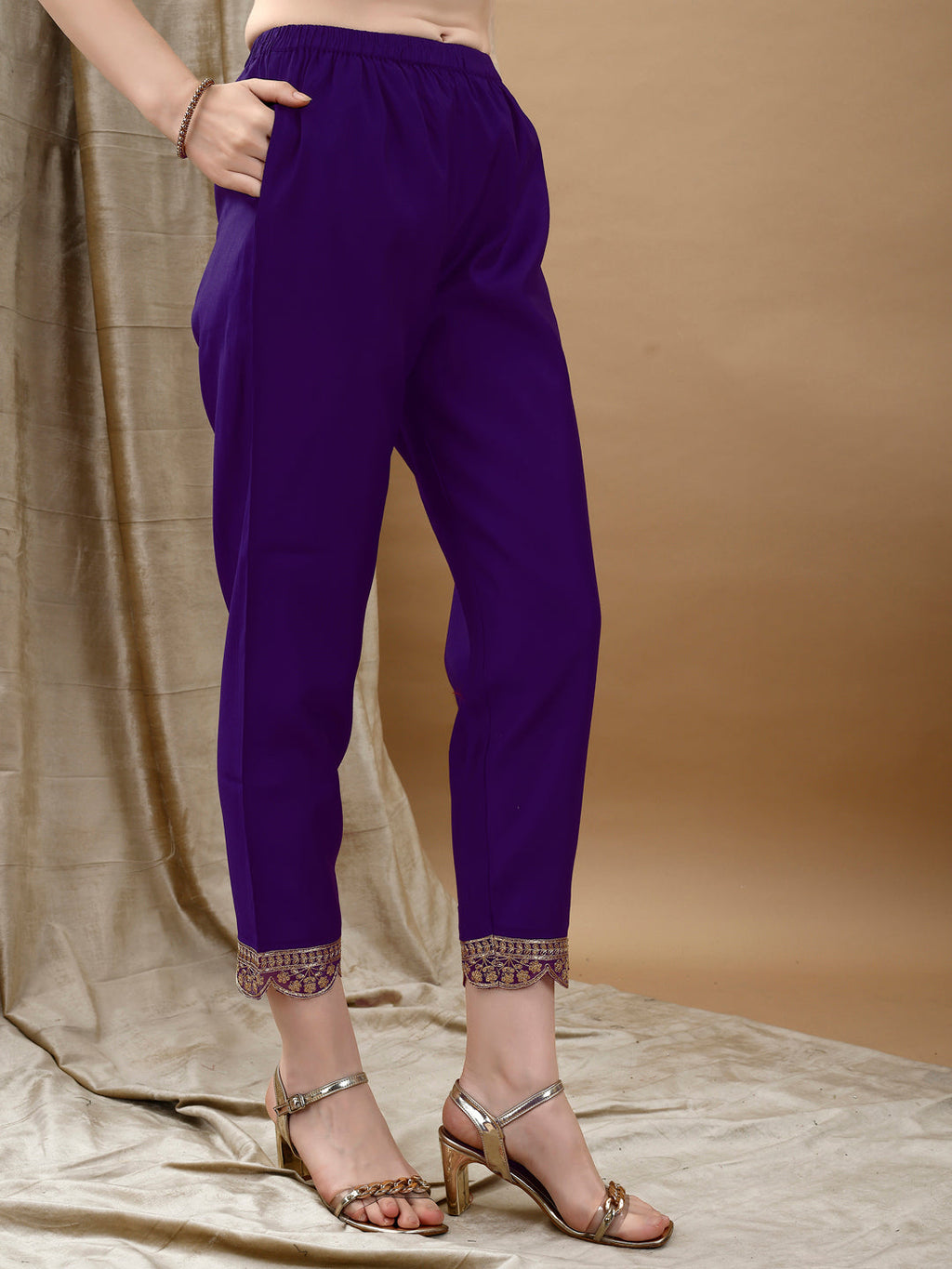 Embroidered Kurta With Pant & Bandhani Printed Embroidered Dupatta, Purple - Hiral Fashion | Grocsy