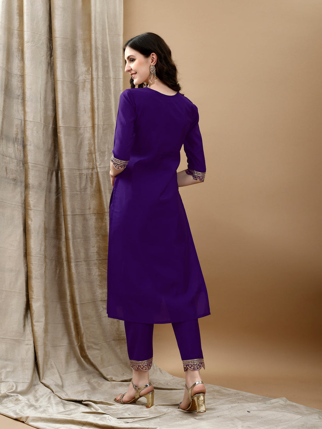 Embroidered Kurta With Pant & Bandhani Printed Embroidered Dupatta, Purple - Hiral Fashion | Grocsy