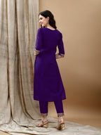 Embroidered Kurta With Pant & Bandhani Printed Embroidered Dupatta, Purple - Hiral Fashion | Grocsy