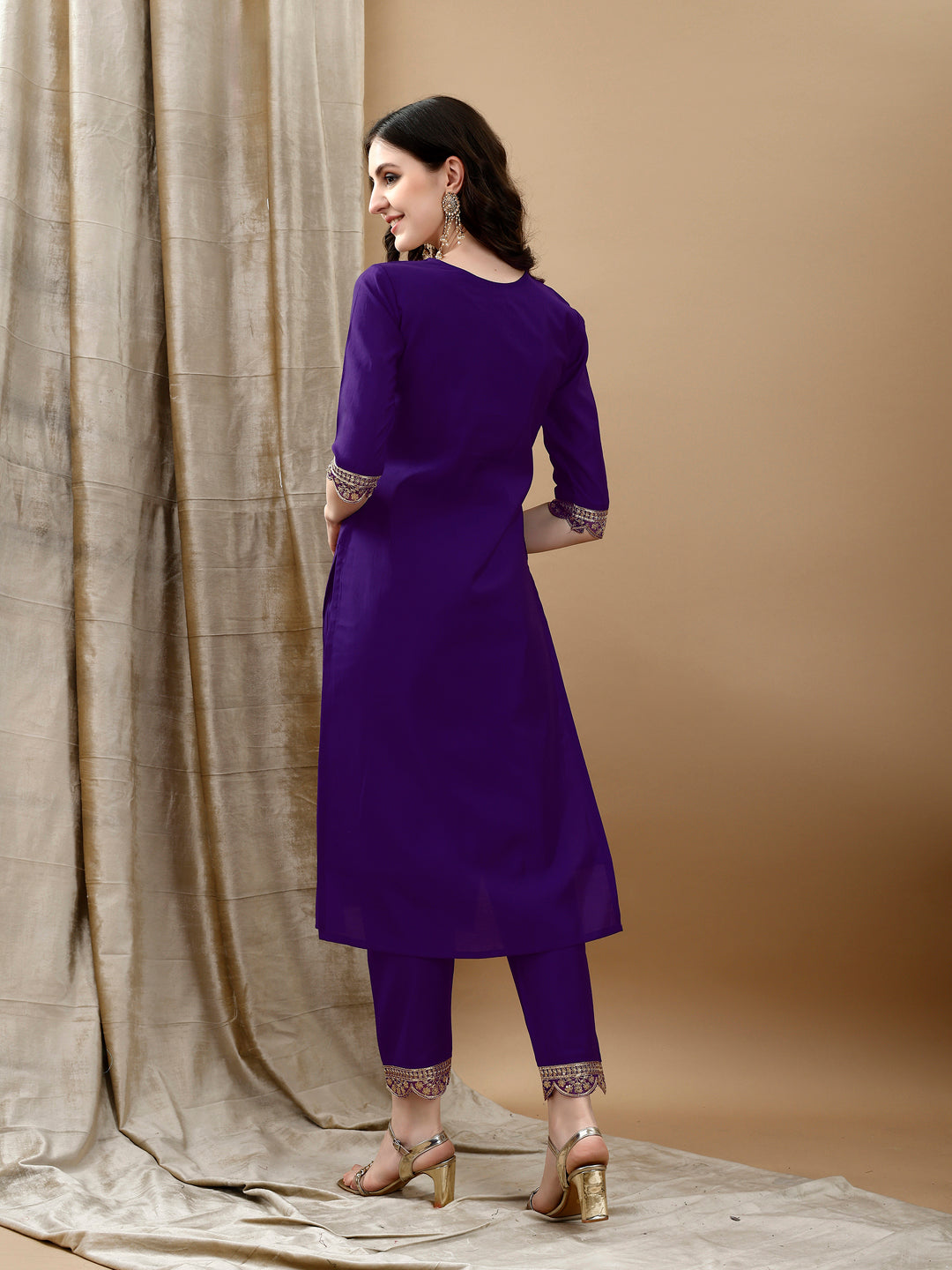Embroidered Kurta With Pant & Bandhani Printed Embroidered Dupatta, Purple - Hiral Fashion | Grocsy