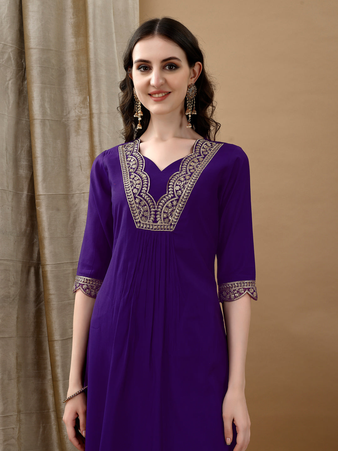 Embroidered Kurta With Pant & Bandhani Printed Embroidered Dupatta, Purple - Hiral Fashion | Grocsy