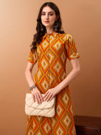 Printed Rayon Front Buttoned Collared Co-Ords Set, Mustard - Hiral Fashion | Grocsy