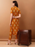 Printed Rayon Front Buttoned Collared Co-Ords Set, Mustard - Hiral Fashion | Grocsy