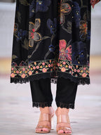 Floral Printed Embroidered Kurta With Pant & Dupatta, Black - Hiral Fashion | Grocsy
