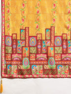 Hand Embroidered & Printed Pure Silk Kurta With Pant & Printed Dupatta, Mustard - Hiral Fashion | Grocsy