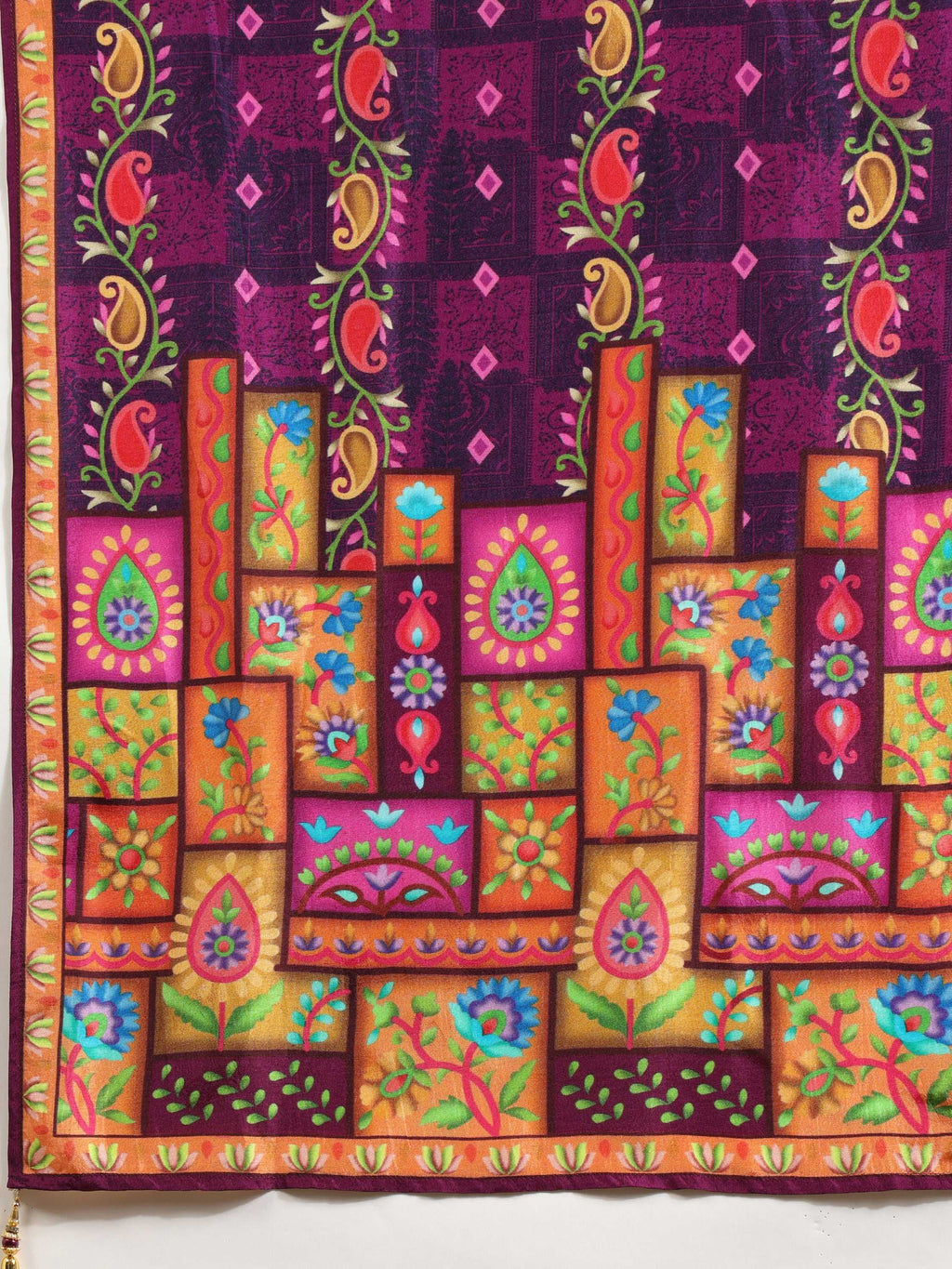 Hand Embroidered & Printed Pure Silk Kurta With Pant & Printed Dupatta, Purple - Hiral Fashion | Grocsy
